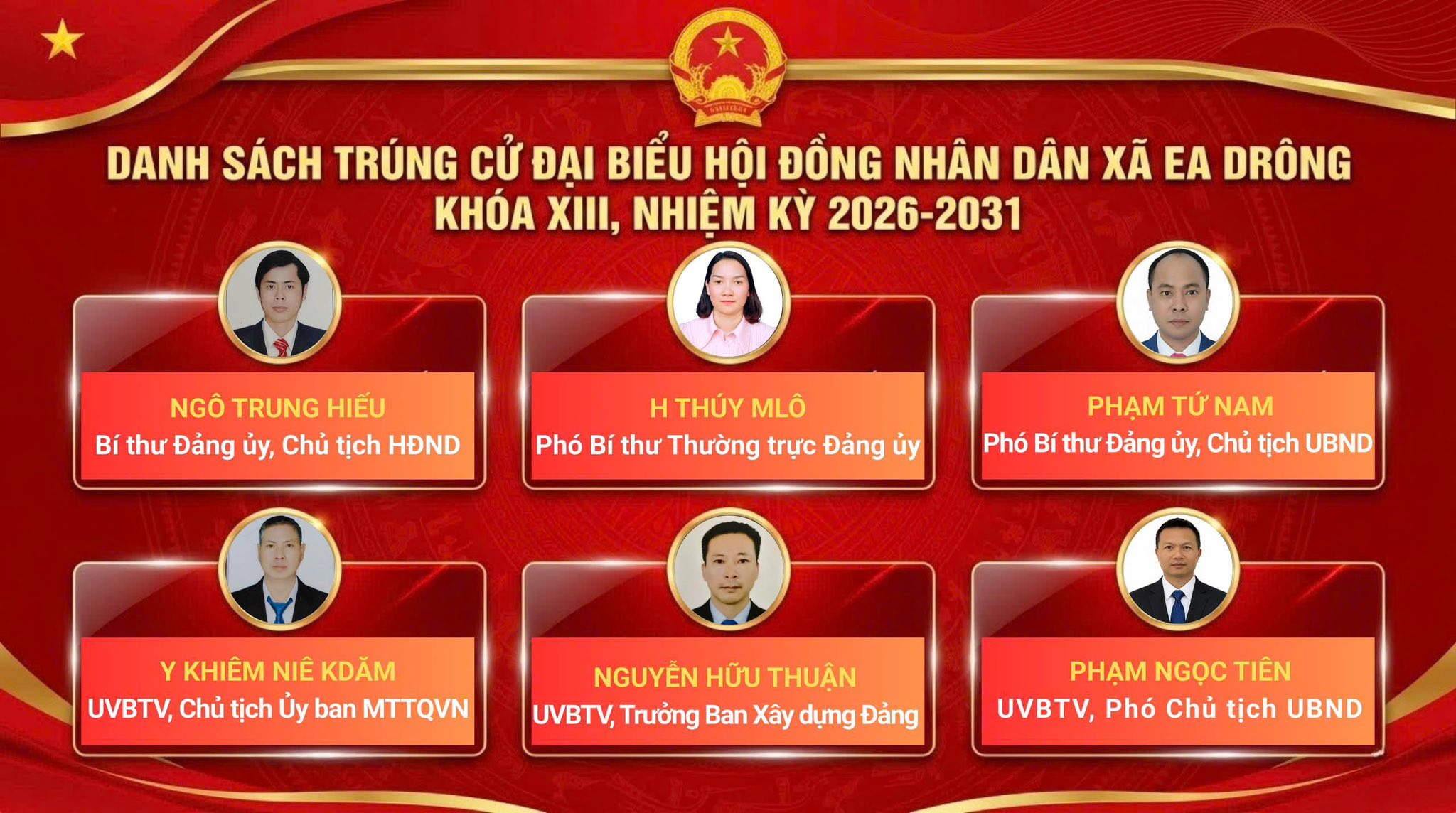 XIN CHÚC MỪNG 24 ĐẠI BIỂU HĐND XÃ EA DRÔNG KHOÁ XIII, NHIỆM KỲ 2026-2031.